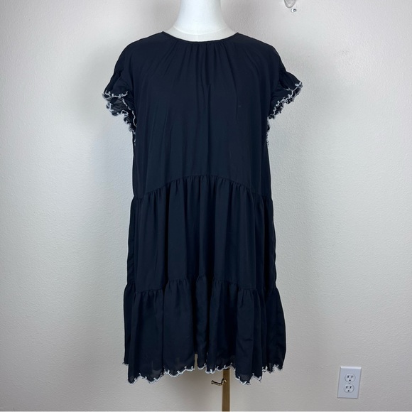 Wilfred Aritzia Dress Womens Large Mini Babydoll Tiered Ruffle Lace Goth Black - Picture 1 of 13